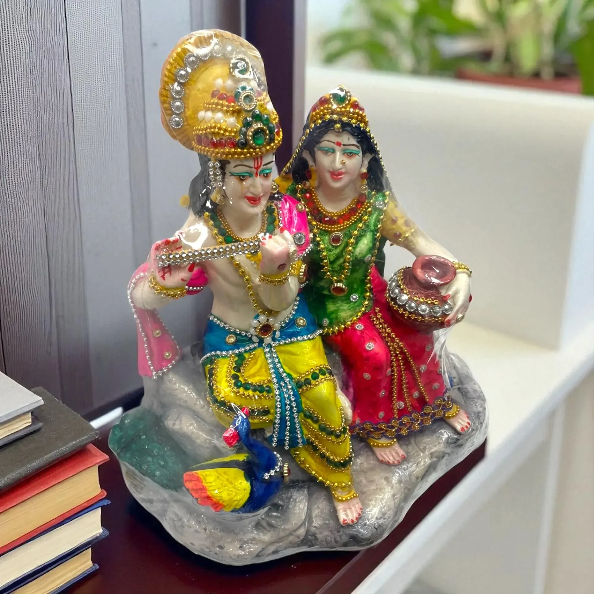 Radha Krishna more sitting,