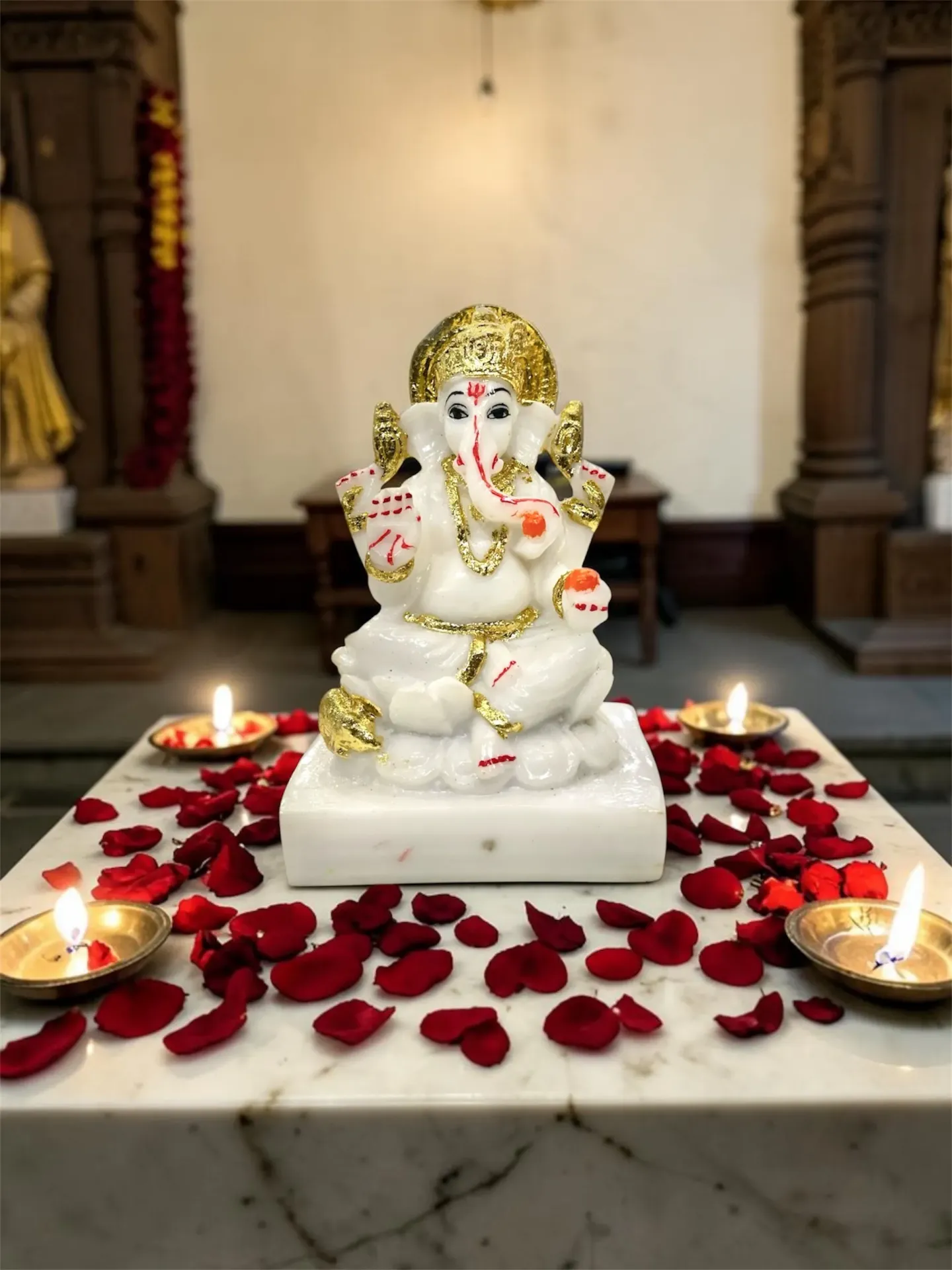 Marbel D. Gold Work Ganesh mukut (s)